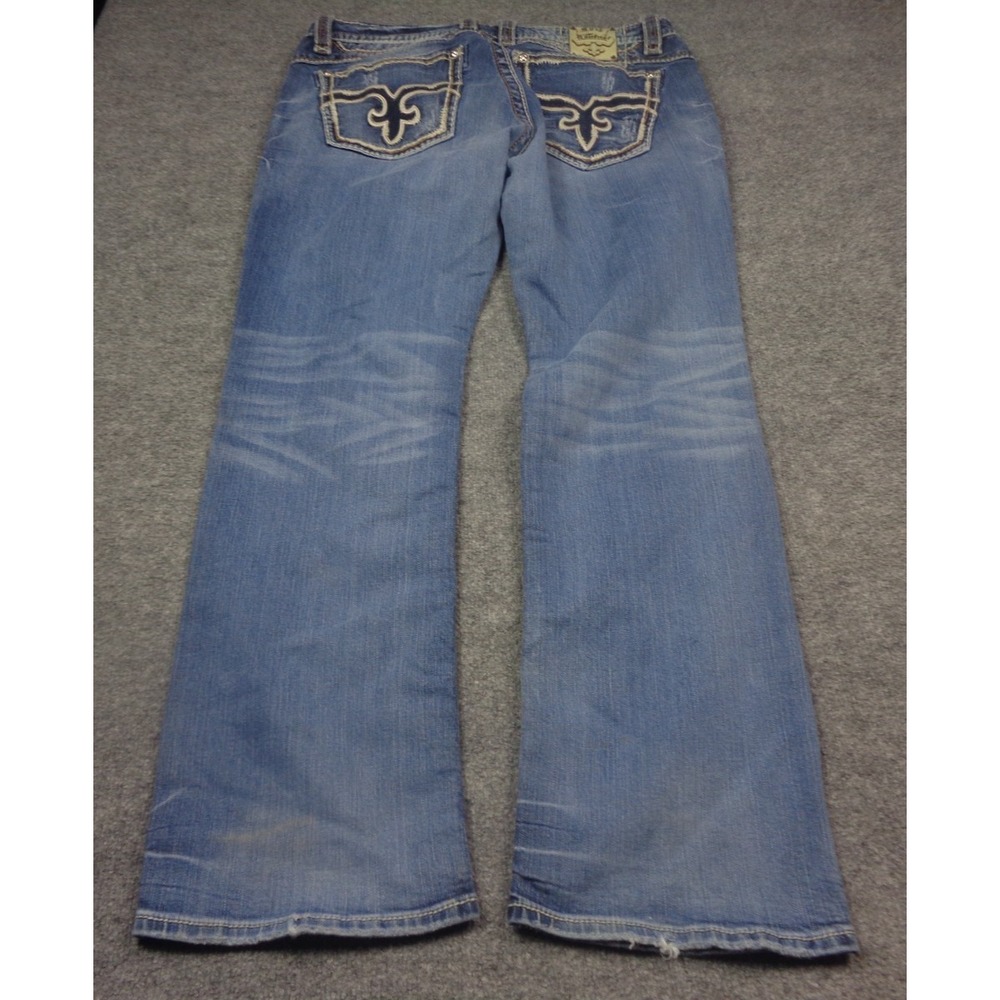 Rock Revival Jeans Mens 38 Blue Prater Straight Leg Embellished Y2K Distressed - Picture 3 of 15